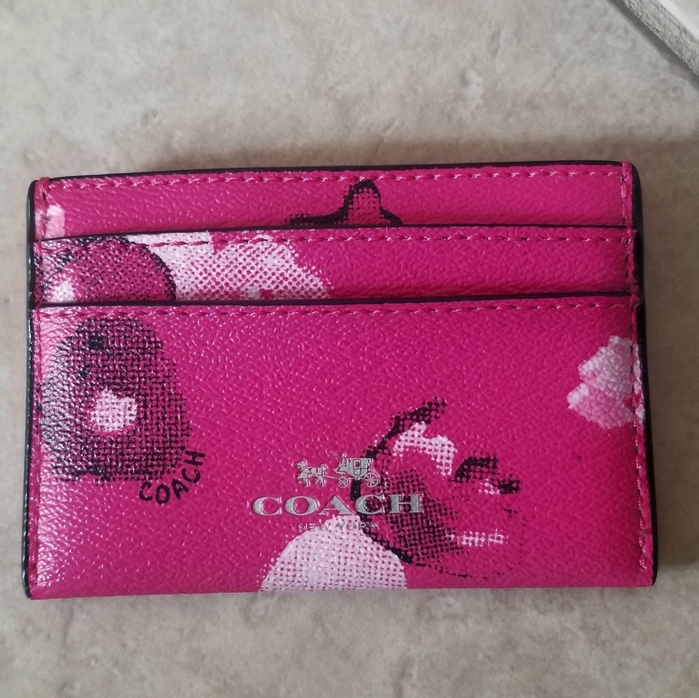 Coach Hot Pink Floral Credit Card Case Wallet